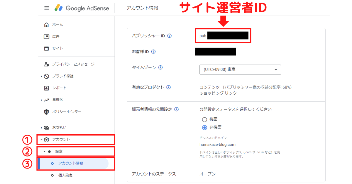 Googleアドセンスのサイト運営者IDの確認方法